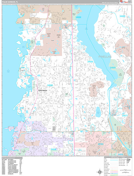 Palm Harbor, FL Wall Map